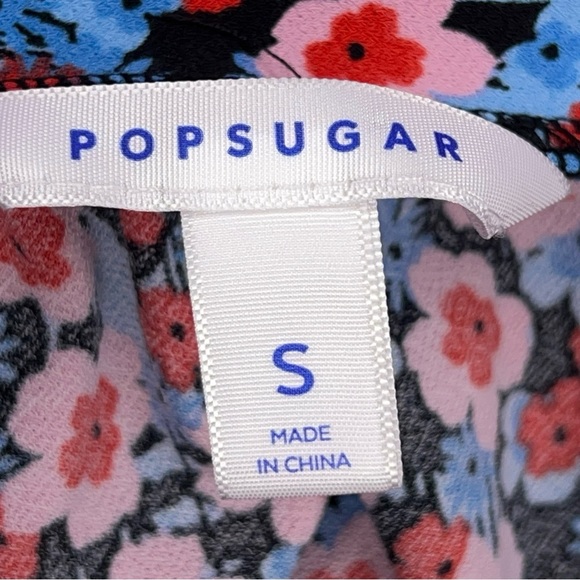 Small Pop Sugar Colorful Peasant Top Blue Pink Red Floral Square Neckline - Picture 11 of 12